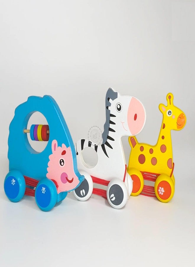 MUREN® Wooden Pull Along Car Toy 1+ Years, Wooden New Children's Trolley Animal Shape, Baby Toddler Drag Rope Toy- Random Design - Image 3